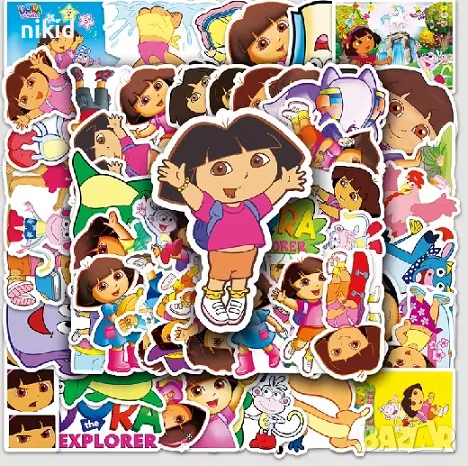 50 бр Дора Изследователката самозалепващи лепенки стикери за украса декор картонена торта , снимка 1