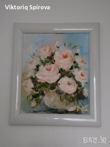 Маслена картина -Бели рози , снимка 1