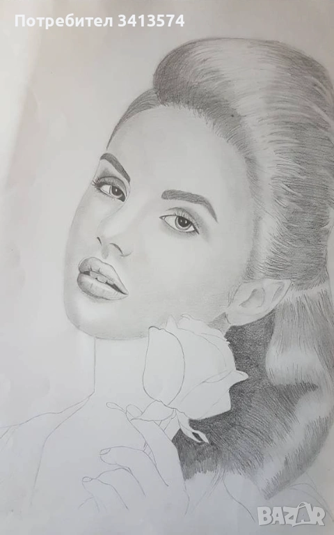 Портрет на млада жена  -молив на картон, снимка 1