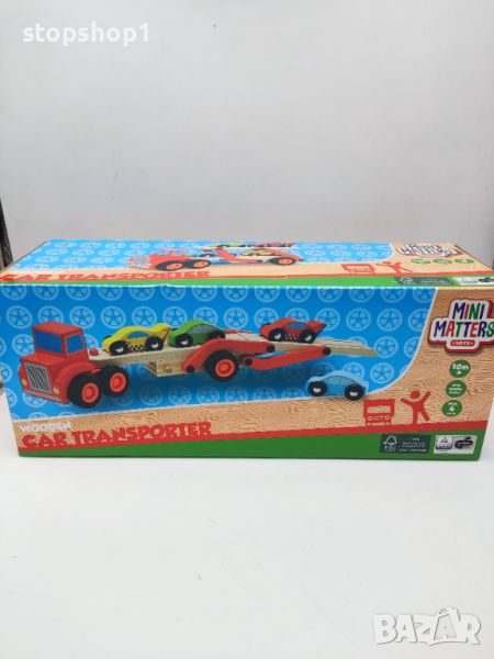 Mini matters car transporter автовоз с 4 коли дървен , снимка 1