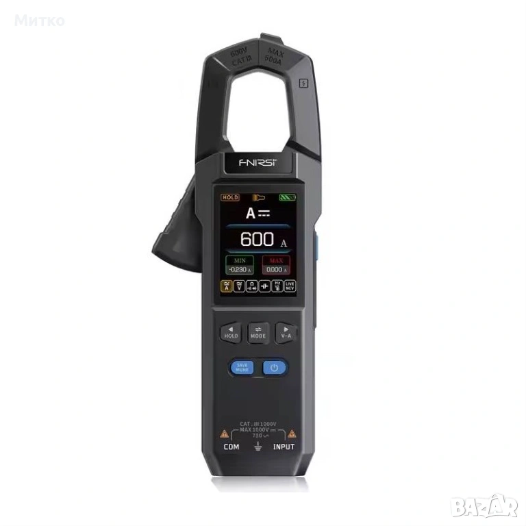 Кламп метър FNIRSI DMC-100, Диоден тест, Измерва NCV, AC/DC напрежение и ток, Черно, снимка 1