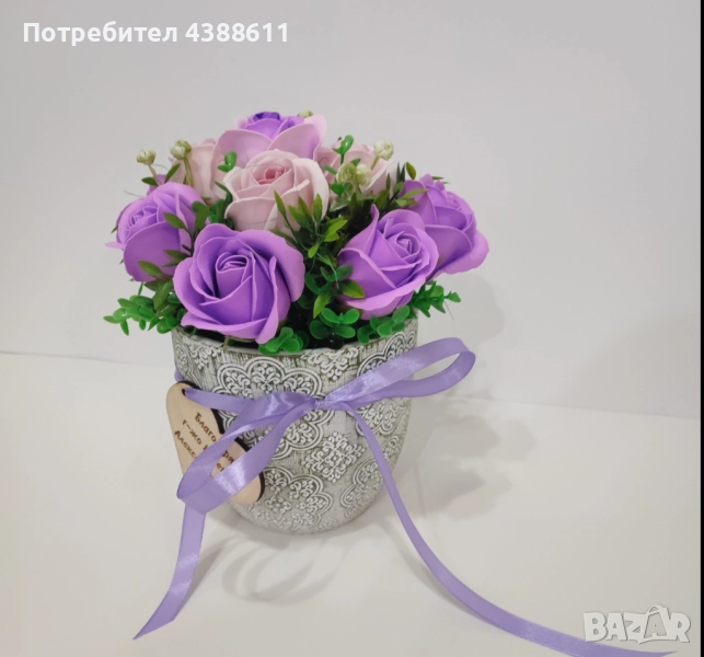 Керамична кошница със сапунени рози, снимка 1