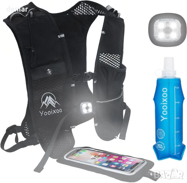 Yooixoo Жилетка за бягане със светлини и джоб за телефон, лека, дишаща, за мъже и жени, снимка 1