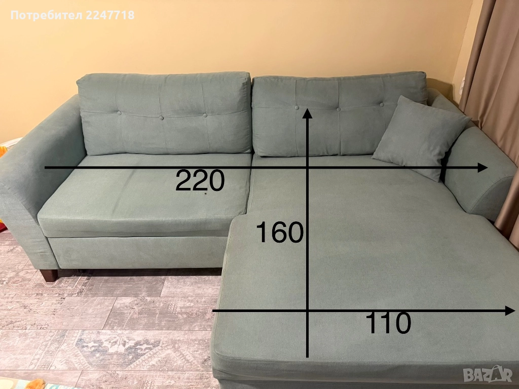 Продавам диван разтегателен с функция сън( десен), снимка 1