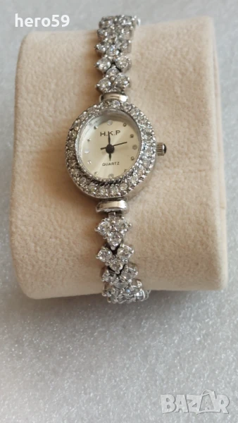 Дамски сребърен часовник тип гривна с множество камъни циркони, снимка 1