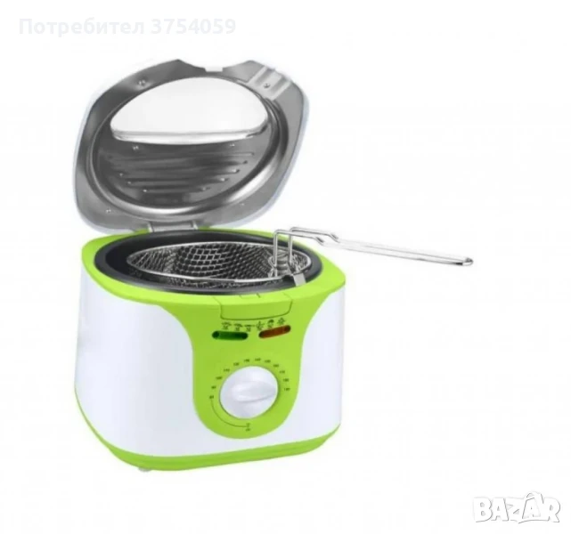 Фритюрник Voltz, 2 литра, 1300W, 80-190 C, Незалепващ съд, Бял/зелен 2 ГОДИНИ ГАРАНЦИЯ, снимка 1