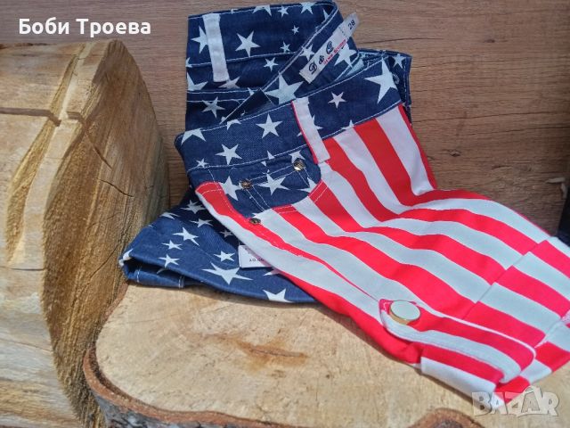 Удобни къси панталони с принт на американско знаме, дамски ежедневни, снимка 1 - Къси панталони и бермуди - 45324622