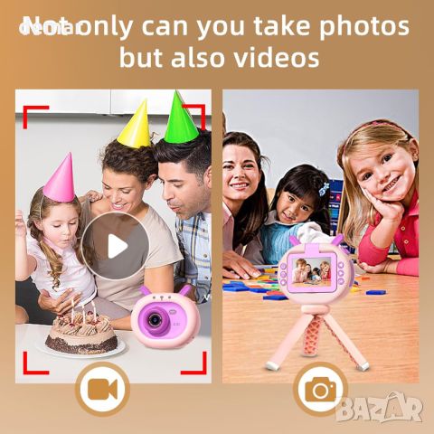  Детска цифрова видеокамера 1080P с обръщащ се на 180° екран и статив, 32 GB SD карта, лилава, снимка 3 - Камери - 46651491