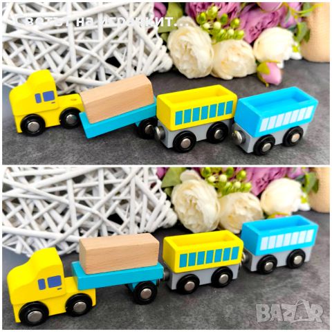 Дървена играчка - влак с локомотив и три вагона., снимка 2 - Други - 45946933