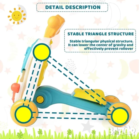 Мултифункционална проходилка, уокър 4в1, масичка, тротинетка за момче , син цвят, снимка 4 - Проходилки - 52071811