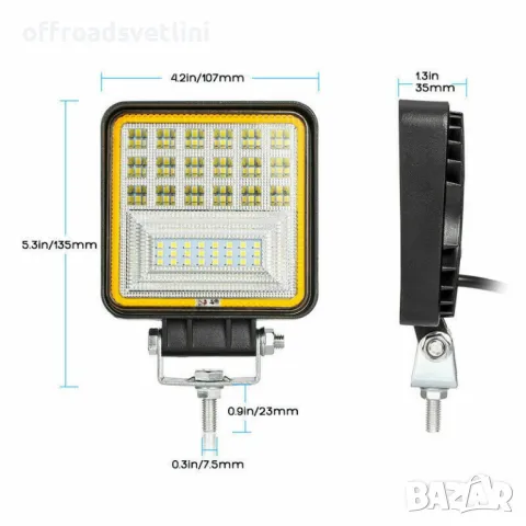 126W LED Диоден Фар Бяла Жълта Светлина Габарит Мъгла Лампа 12V 24V, снимка 2 - Аксесоари и консумативи - 47078508