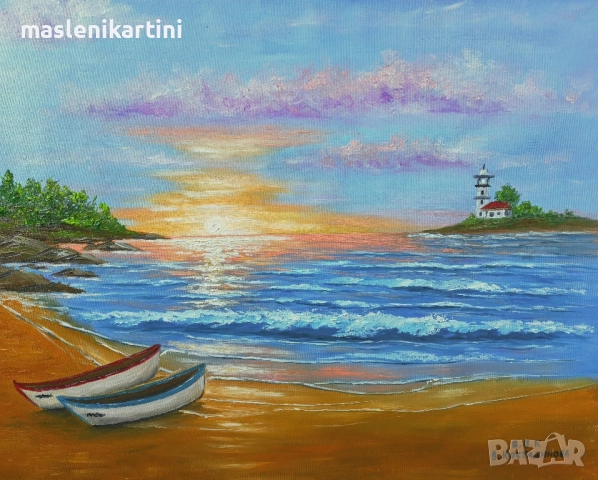 МОРСКИ ПЕЙЗАЖ С ЛОДКИ маслена картина