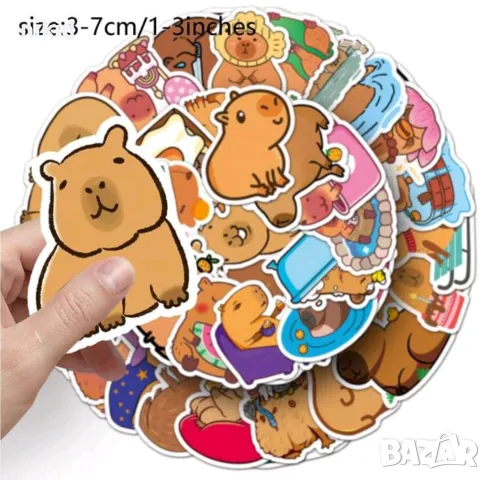 50 бр Капибара Capybara самозалепващи лепенки стикери за украса декор картонена торта и др, снимка 5 - Други - 49980577