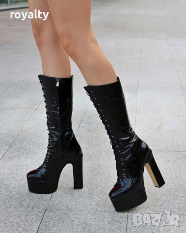 Ботуши на ток - черен лак [36-40 номер]