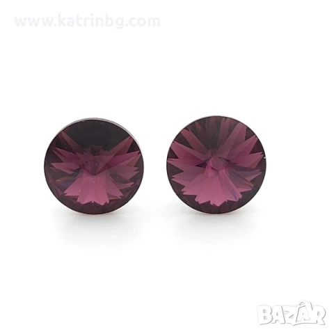 Обеци на винт с кристали Swarovski в лилаво Amethyst, снимка 2 - Обеци - 51657816