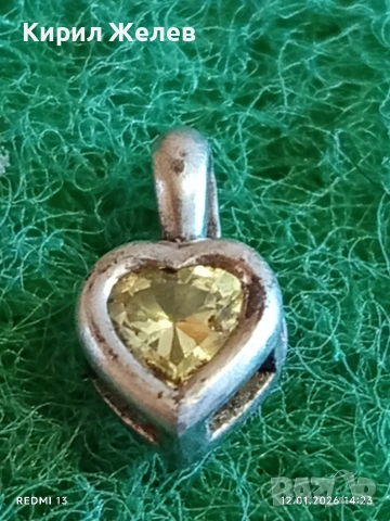 Сребърно колие във формата на сърце ❤️ с естествен лимонов ТОПАЗ елегантен дизайн 52752, снимка 3 - Колиета, медальони, синджири - 53072982