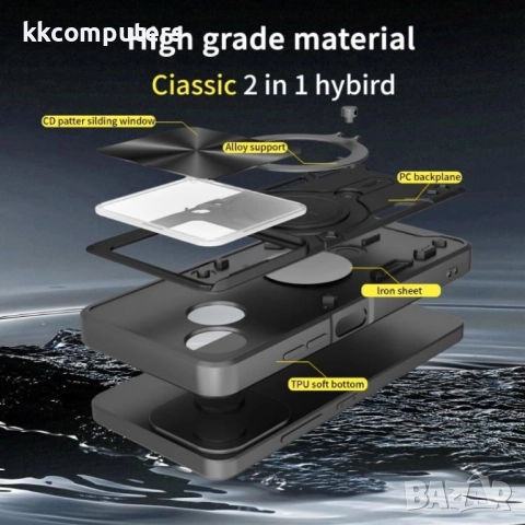 Удароустойчив магнитен калъф за ZTE Blade A35e 5G- Слайд капак за камерата, 360° Стойка, вкл. Протек, снимка 9 - Резервни части за телефони - 52525401