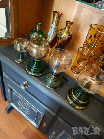 Страхотни кристални чаши с позлата , снимка 2 - Чаши - 51457467