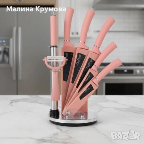 Комплект кухненски ножове 8 в 1 с въртяща се стойка Cheffinger за подредена кухня, снимка 2 - Прибори за хранене, готвене и сервиране - 53183497