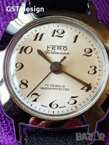 Изключително Рядък дамски Часовник Швейцарски Феро Fero Feldmann 17j  Shockproof Swiss Made 1960, снимка 3 - Дамски - 46145620