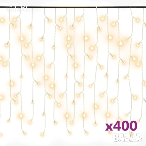 vidaXL LED завеса ледени висулки 10 м 400 LED топло бяло 8 режима(SKU:328908)