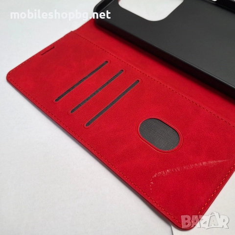 Redmi 15C калъф страничен с прегради и закопчаване червен син, снимка 5 - Калъфи, кейсове - 52664399