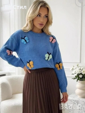 📌#Дамски #плетен #пуловер с пеперуди Производител: Италия Универсал  Цена 29 евро Еконт, снимка 7 - Блузи с дълъг ръкав и пуловери - 53501267