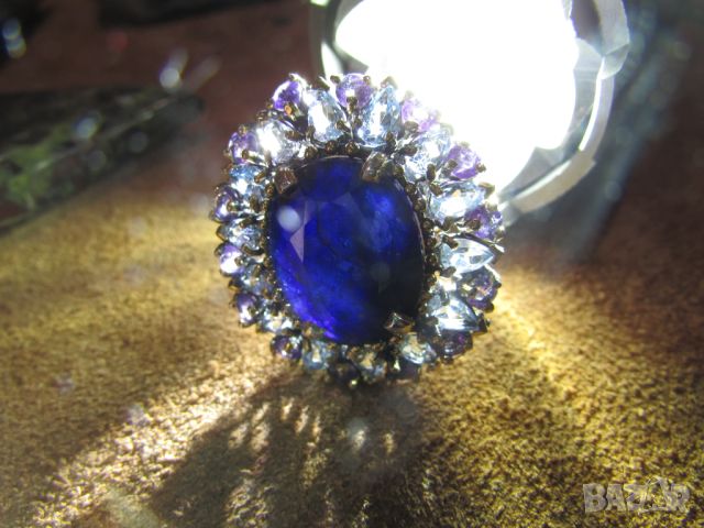 Сребърен пръстен с 15 карата сапфир., снимка 3 - Пръстени - 45424216