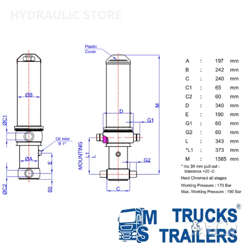 Хидравличен цилиндър HIDROMAS GHS 175 X 5 X 6200H 43175562006, снимка 2 - Части - 47937620