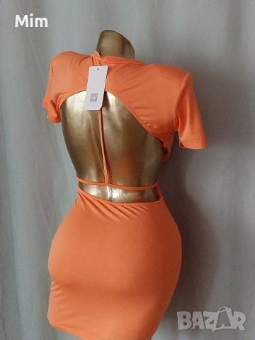 S Еластична къса рокля в  оранжево , снимка 6 - Рокли - 45489827