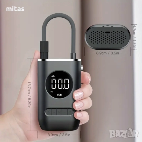 Преносим компресор за помпане на гуми - Type-C, 150PSI, 4000mAh, LED, снимка 3 - Аксесоари за велосипеди - 44894393