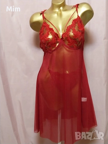 2XL Червена ефирна нощница , снимка 4 - Нощници - 53183777