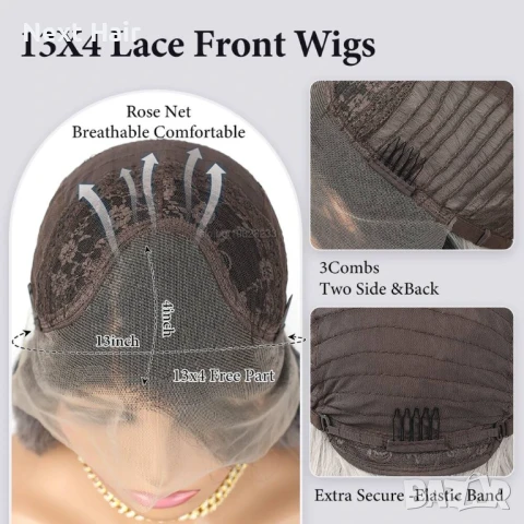 Висококачествена дантелена сива омбре перука с тъмни корени лейс фронт, снимка 4 - Аксесоари за коса - 51120112