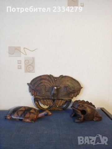 Дървени ръчно изработени статуи.  Костенурка, жаба, птица-пано, образ. , снимка 1 - Декорация за дома - 45485787