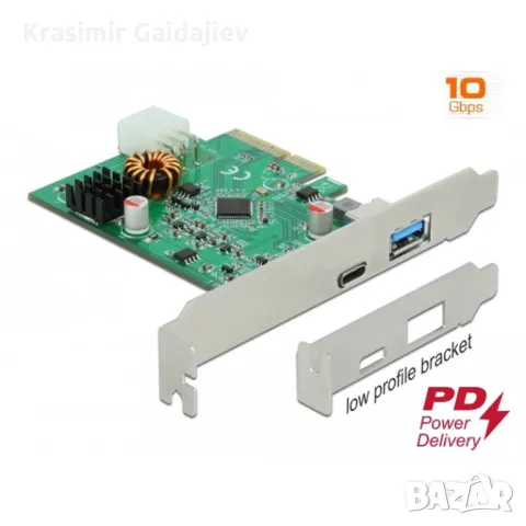 elock PCI Express x4 карта към 1 x външен USB Type-C™ женски с PD функция + 1 x външен USB Type-A же, снимка 3 - Кабели и адаптери - 48062769