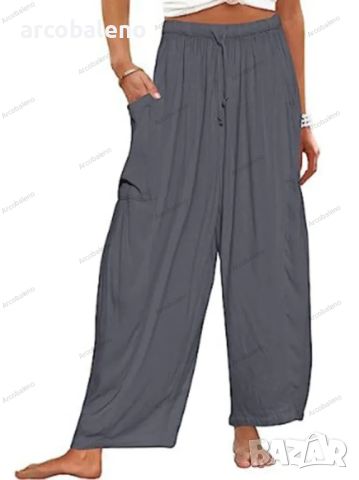 Дамски плисирани панталони с широки крачоли и еластична талия, 11цвята , снимка 12 - Панталони - 46464158