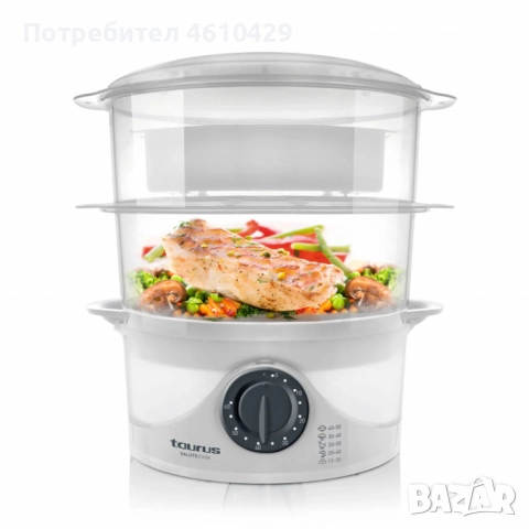 Уред за готвене на пара Taurus Salutecook 800W, 6 л, таймер 60 мин, 2 съда за готвене, съд за бял ор, снимка 3 - Други - 52499724