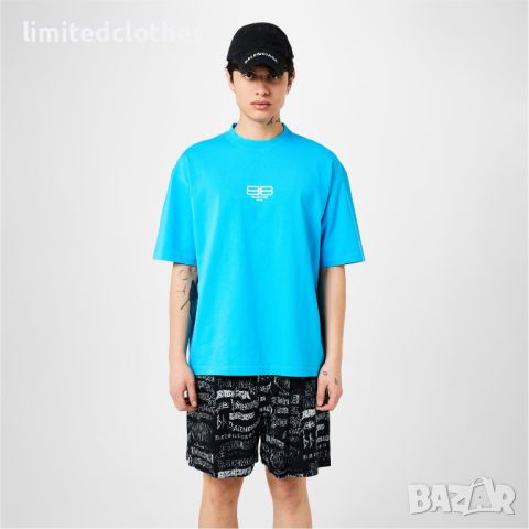 BALENCIAGA BB Sky Blue Icon Embroidered Logo Oversized Мъжка / Дамска Тениска size M (L), снимка 9 - Тениски - 40595397