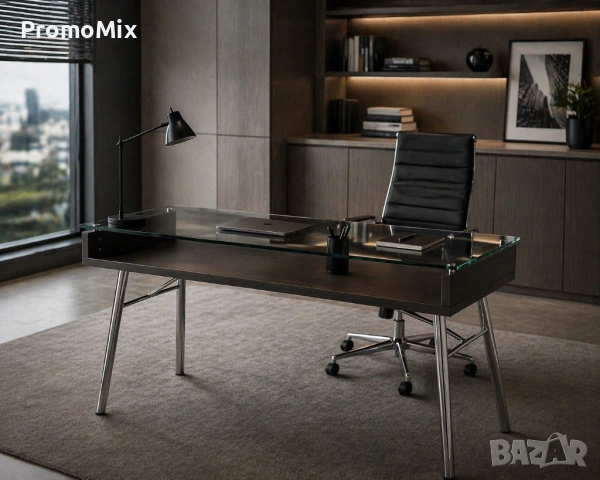 Бюро Flash Furniture Brettford NAN-JN-2966-GG Бюро с плот от закалено стъкло Работна маса Офис бюро , снимка 2 - Бюра - 54216673