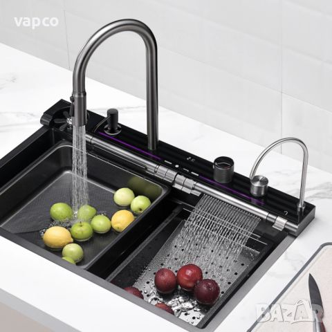 Модерна мултифункционална кухненска мивка с регулируем двоен водопад, снимка 1 - Мивки - 46110333