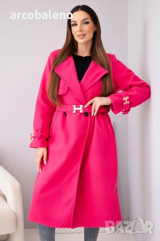 Дамско палто с колан и златни катарами, 4цвята , снимка 12 - Палта, манта - 53687342