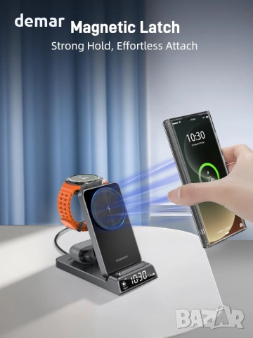 Магнитно безжично зарядно за Samsung, 3 в 1 Mag Safe, снимка 3 - Безжични зарядни - 51690351