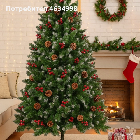 Изкуствена елха Luxury Diamond с червен глог и шишарки, снимка 4 - Декорация за дома - 52205091