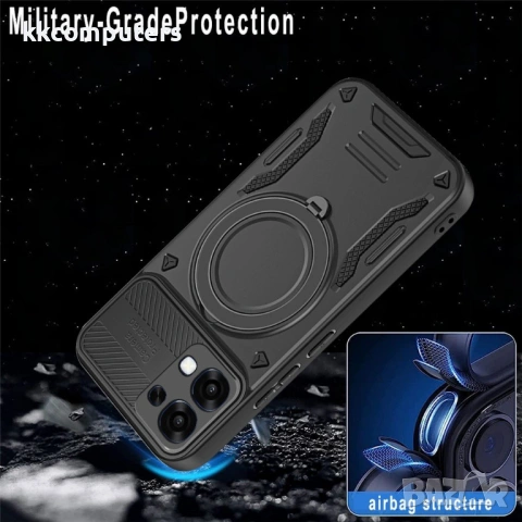 Магнитен Калъф за Oppo A6 Pro 5G / 4G с 360° Стойка - TPU+PC, Военна защита, 6 цвята, снимка 11 - Калъфи, кейсове - 54287961