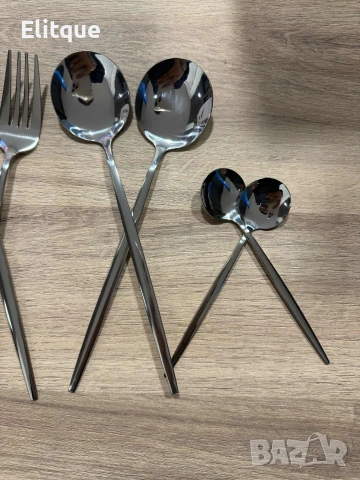 Комплект прибори за хранене в сребрист цвят от 24 части с луксозен дизайн и магнитна кутия, снимка 4 - Други - 53256204