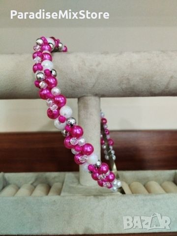 Ръчно изработена диадема от перли,мъниста,стъклени кристали в розовата гама, снимка 1 - Аксесоари за коса - 45209988
