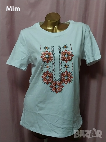 М Бяла памучна тениска с български мотиви , снимка 3 - Тениски - 53939084