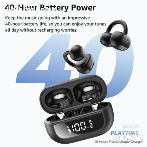 TOZO Леки отворени слушалки с щипка за уши, Bluetooth 5.4 слушалки с AI шумопотискащ микрофон, снимка 4 - Bluetooth слушалки - 54158300