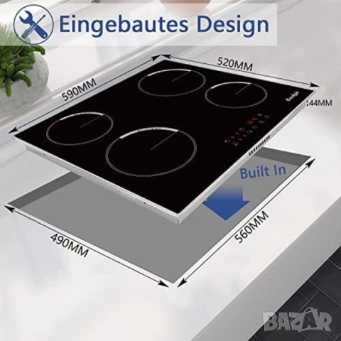 1бр./ Cooksir CSC-D46001-BB – Стъклокерамичен плот за вграждане с 4 зони, 9 нива на мощност, таймер , снимка 9 - Други - 52002026