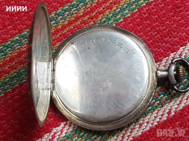 Сребърен джобен часовник с ниело LONGINES, снимка 3 - Антикварни и старинни предмети - 52559158